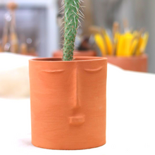 Load image into Gallery viewer, Ceramic Handmade Planter with Face Detail in Terracotta
